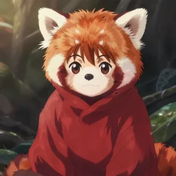 anime girl in a red panda outfit, the style of Makoto Shinkai