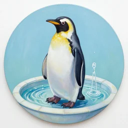 a round penguin fountain, painting, ricardo bofill