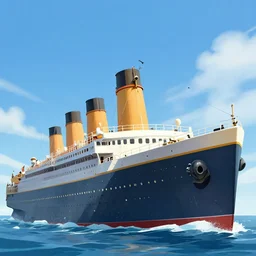 titanic approaching an iceberg, concept art, illustration, highly detailed, high quality, bright colors, optimistic,