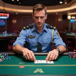 a secret service agent playing poker in a casino, photorealistic, ultra detailed, high resolution, 8 k