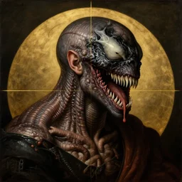 beautiful surreal portrait of ribbed venom, concept art by hieronymus bosch, baroque painting, perfect composition, golden ratio, detailed octane render trending on artstation artgerm, 8 k artistic photography, volumetric cinematic perfect light, chiaroscuro, masterpiece, raphael, caravaggio, beksinski, rutkowski