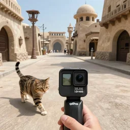 gopro pov of a cat walking in the street of tatooine's city, star wars ( 1 9 8 5 )