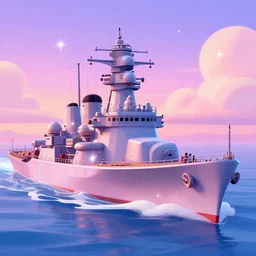 photo of a battleship in battlefield 4, twilight, by magnaluna, vivid pastel colors scheme, cute, 8 k, tonemapping, global illumination, sparkling, sparkles, cartoon