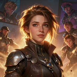 selfie of clockpunk girl engineer concept Blizzard pixar maya engine on stylized background splash comics global illumination lighting artstation  lois van baarle, ilya kuvshinov, rossdraws,