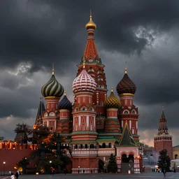 apocalypse on the Red Square in Moscow, burning Kremlin, dark sky covered in smoke, dramatic photography