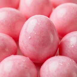 bright pink bubblegum, shaped like eggs, award winning photo, close up, high quality