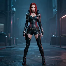 full body photo of kat dennings as a cyberpunk vampire warrior
