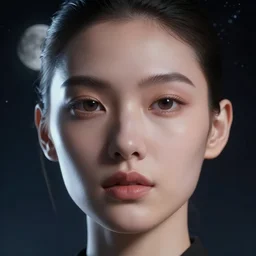 sci - fi, close - up, 3 d, moon rays, night, cinematic, fashion model face, clouds, sun rays, vogue cover style, poster art, blue mood, realistic painting, intricate oil painting, high detail illustration, figurative art, multiple exposure, water, 3 d, by tooth wu and wlop and beeple and greg rutkowski