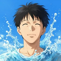 a man with a bubbly head made of splashing water, by takehiko inoue, masterpiece digital painting