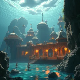 a wholesome animation key shot of the bast underwater city of atlantist by studio ghibli, animation, sharp, rendered in unreal engine 5, focused, anime key art by greg rutkowski, bloom, dramatic lighting
