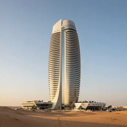 biophilia brutalism skyscraper hotel in the desert