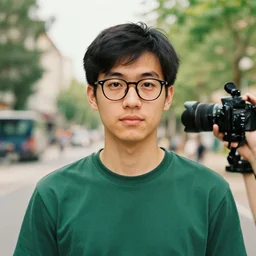 a young man wearing glasses and a green shirt, a character portrait by youri messen - jaschin, pixabay contest winner, dau - al - set, dslr camera, wimmelbilder, filmic