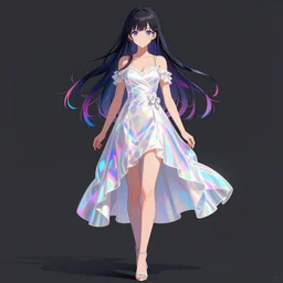 full body shot of beautiful anime girl in white irridescent dress, glitch, chromatic - aberration in style of ross draws