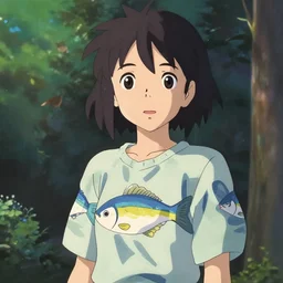 makoto shinkai anime girl with fish shirt