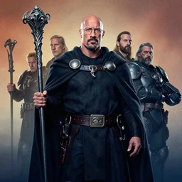 full character potrait of a genetic combination between dwayne johnson & walter white, holding a ceremonial staff, wearing a cloak, zdzislaw beksinski, lewis jones, dariusz zawadzki, wayne barlow, warhammer fantasy, cold hue's, warm tone gradient background, concept art, 4 k, ultra - high - definition
