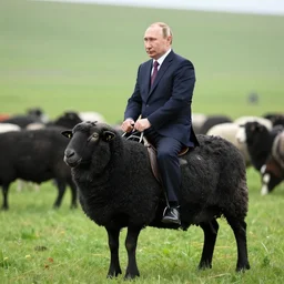 vladimir putin riding a black sheep