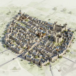 small victorian roman england town map detailed digital art, hyper realistic, futuristic buildings, steampunk, castle