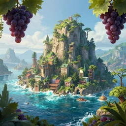 🌊🍇🏘🌿, style artstation, style greg rutkowsk, octane render, unreal engine 6, epic game graphics, fantasy, cyberpunk, conceptual art, ray tracing