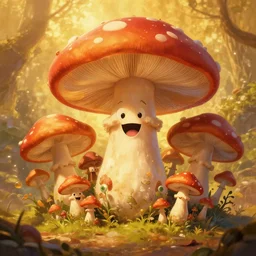 epic professional digital art of cheerful mushroom, golden atmospheric lighting, painted, intricate, detailed, cheerful, fun, exciting, by leesha hannigan, wayne haag, reyna rochin, ignacio fernandez rios, mark ryden, iris van herpen,, epic, stunning, gorgeous, much wow, cinematic, masterpiece.
