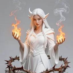 beautiful sorcerer with fire and smoke magic, surrounded by thorns and white and roses, attarctive face, anime key visual, highly detailed, sharp focus, concept art, league of legends, style by shumolly and monable and artgerm and greg rutkowski and zeronis and pilyeon and ruan jia
