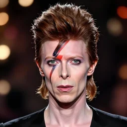headshot of david bowie's face morphed into marty feldman's face, ziggy stardust, bokeh