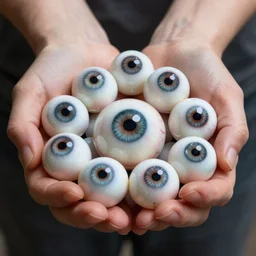hands holding dozens of human eyeballs, octane render, photo realistic, hyper realistic, 8 k resoluton in the style of alvin schwartz