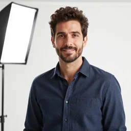 crisp quality and light reflections, photorealistic portrait, studio lighting, still photo of pedro loos from ciencia todo dia, bright studio setting, highly detailed, unreal engine 5 quality render