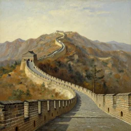 the great chinese wall in the style of hudson river school of art, oil on canvas