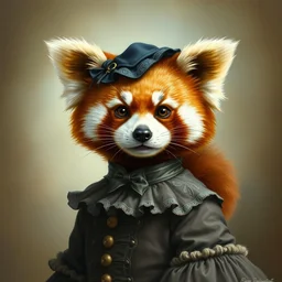 commissioned fursona portrait of a humanoid red panda wearing a victorian dress, painting by fernand toussaint, trending on artstation,