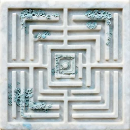 serpentine twisty maze, thin lines, fractal, lichen macro, carved soapstone relief paneling white and pale blue