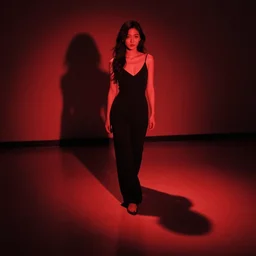 she sees her own shadow cast in red light and outlined on the floor below her, she recognizes herself and sees she is perfect