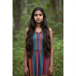 a girl with long dark hair and colorful clothing in the wilderness hd photography