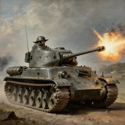 a painting of a tank getting shot at in world war 2 by Bernardo Bellotto, high detail, hyperrealistic, concept art, artstation, 8k