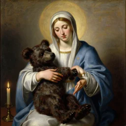 a renaissance oil painting portrait by alma tadema of a holy divine prophet beautiful saint banda bear, dark lit candles, colourful pastel, detailed academic bouguereau, sharp focus, high contrast studio lighting