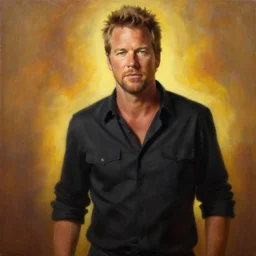 paintings of blake shelton dramatically lit against glowing background