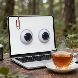 office assistant, paper clip, googly eyes, sipping tea in the woods, photography, depth of field, 4 k resolution