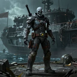 ghoul Hancock from Fallout 4 standing in front of the ship,