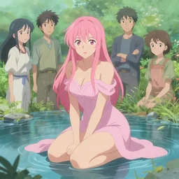 fantasy woman girl kneeling in a pond miss attractive eye catching official fanart behance hd artstation by Rossdraws and Jesper Ejsing, by Makoto Shinkai and Lois van baarle, ilya kuvshinov, portrait soft pink theme