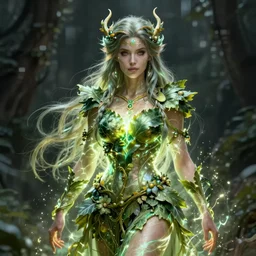 a woman spore druid with leaf and vine themed clothing, fully clothed, glowing energy, D&D, fantasy, intricate, cinematic lighting, highly detailed, digital painting, artstation, concept art, smooth, sharp focus, illustration, art by Artgerm and Greg Rutkowski and Alphonse Mucha