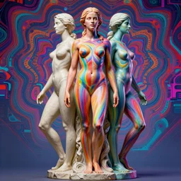 full body statue of Emma Watson by Jean-Baptiste Carpeaux and Luo Li Rong and Michael James Talbot, all body, perfect symmetrical face, colorful, psychedelic psychedelic psychedelic colors, fresh rainbow bodypainting, synthwave, in full growth, elegant, realistic, 8K, female full-skin figure, hyperrealism, subsurface scattering, raytracing, rim light, Octane Render, Redshift, Zbrush, H R Giger, complex psychedelic glitch background