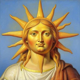 portrait of the personification of the sun, god of all things. art by gaston bussiere.