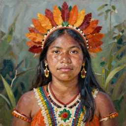 portrait of an arara ( rondonia ) woman ( 3 5 ) from rondonia, brazil, an oil painting by ross tran and thomas kincade
