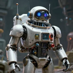 highly detailed closeup, portrait of a retro robot deep space explorer, unreal engine, nicoletta ceccoli, mark ryden, earl norem, lostfish, global illumination, detailed and intricate environment