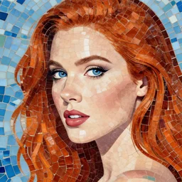 beautiful redhead woman, mosaic art, closeup