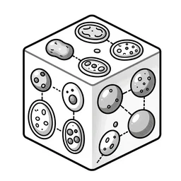 a biology textbook illustration of eukaryotic cells, cubic style, black and white