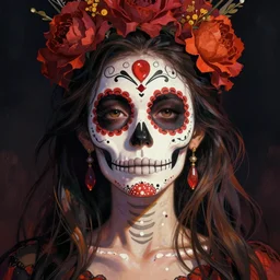 illustration of a sugar skull day of the dead girl, art by hikari shimoda