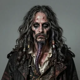 A creepy portrait of davy jones, a man with a tentacle beard, 1800s, digital art