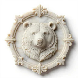 beautiful decorative ornament with a bear portrait, decorative design, classical ornament, bilateral symmetry, symmetrical, highly detailed etching, marble carving