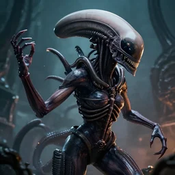 a beautifull women transforming in to xenomorph, epic, cinematic