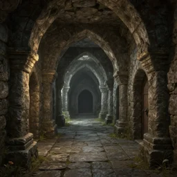 A highly detailed 4K fantasy matte painting of dwarf mines perfect quare hallway of stone, zdzislaw beksinski, ArtStation, CGSociety, Unreal Engine